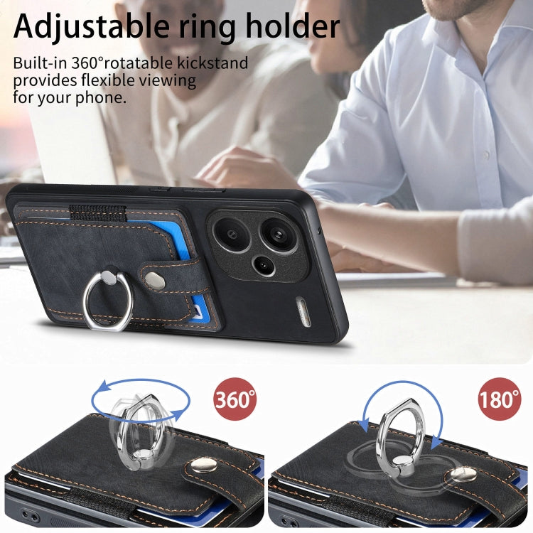 For Xiaomi Redmi Note 13 Pro+ Retro Skin-feel Ring Card Wallet Phone Case(Black) - Xiaomi Cases by buy2fix | Online Shopping UK | buy2fix