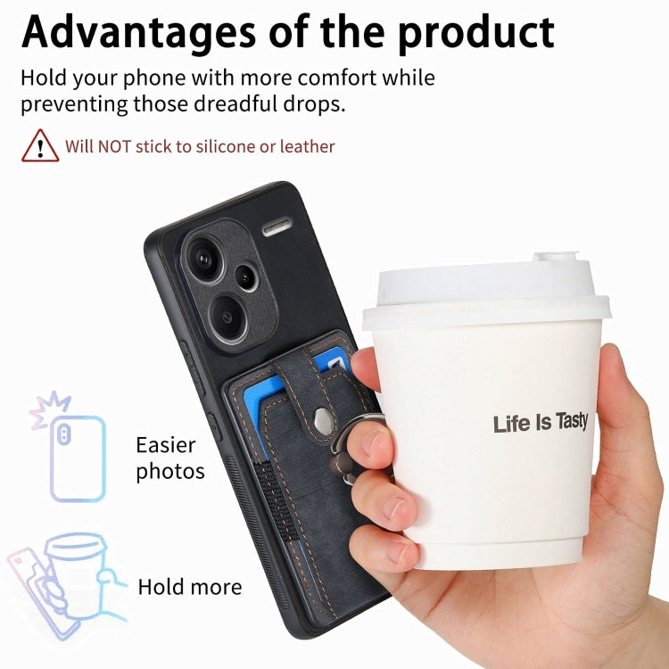For Xiaomi Redmi Note 13 Pro+ Retro Skin-feel Ring Card Wallet Phone Case(Black) - Xiaomi Cases by buy2fix | Online Shopping UK | buy2fix