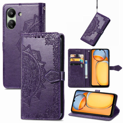 For Xiaomi Redmi 13C Mandala Flower Embossed Leather Phone Case(Purple) by buy2fix