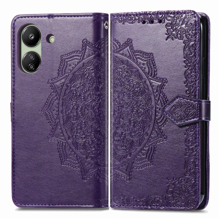 For Xiaomi Redmi 13C Mandala Flower Embossed Leather Phone Case(Purple) by buy2fix