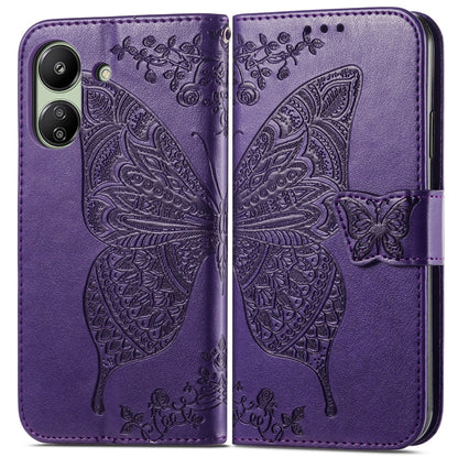 For Xiaomi Redmi 13C Butterfly Love Flower Embossed Leather Phone Case(Dark Purple) by buy2fix