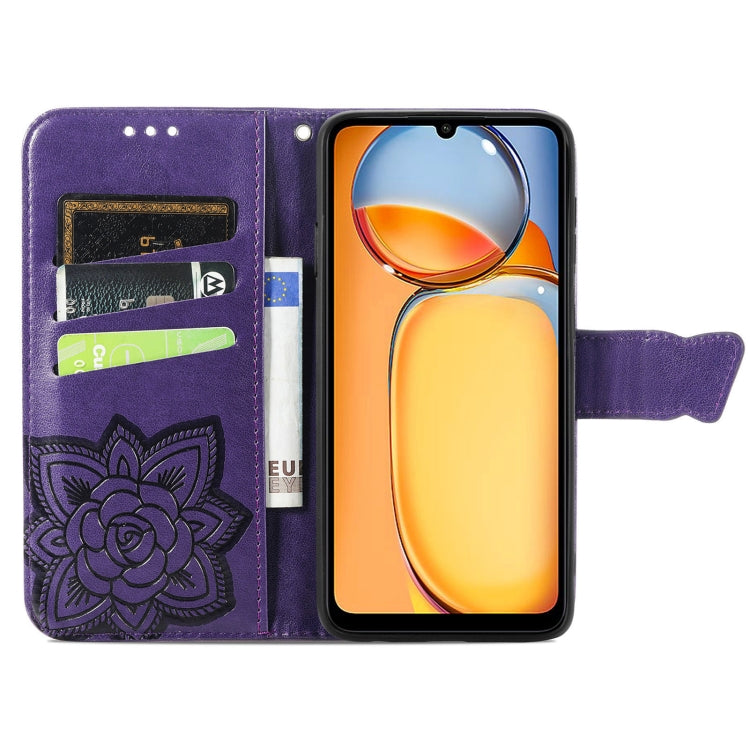 For Xiaomi Redmi 13C Butterfly Love Flower Embossed Leather Phone Case(Dark Purple) by buy2fix