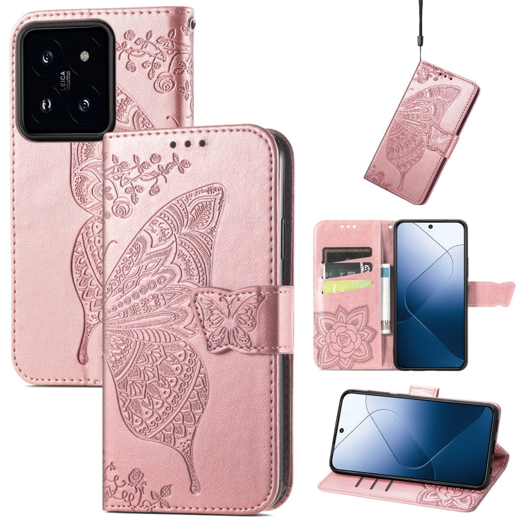 For Xiaomi 14 Butterfly Love Flower Embossed Leather Phone Case(Rose Gold) - Xiaomi Cases by buy2fix | Online Shopping UK | buy2fix