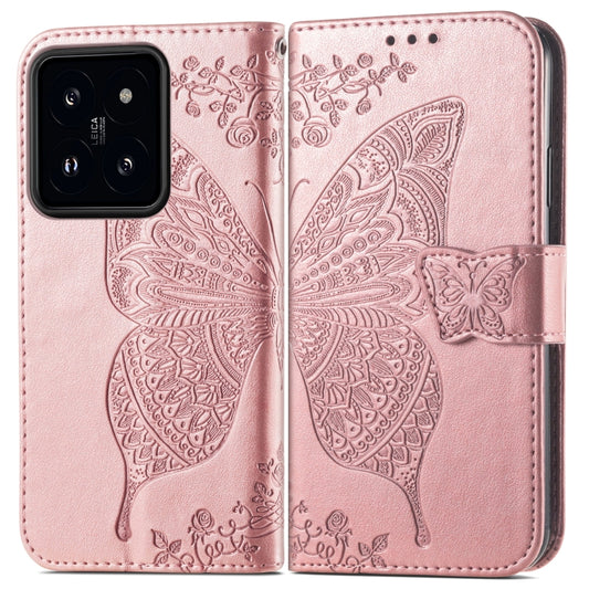 For Xiaomi 14 Butterfly Love Flower Embossed Leather Phone Case(Rose Gold) - Xiaomi Cases by buy2fix | Online Shopping UK | buy2fix