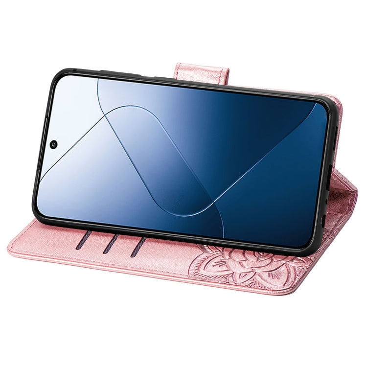 For Xiaomi 14 Butterfly Love Flower Embossed Leather Phone Case(Rose Gold) - Xiaomi Cases by buy2fix | Online Shopping UK | buy2fix