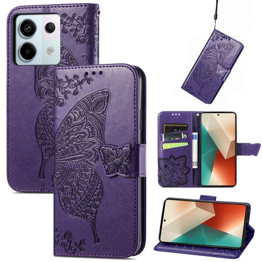 For Xiaomi Redmi Note 13 Pro Butterfly Love Flower Embossed Leather Phone Case(Dark Purple) - Xiaomi Cases by buy2fix | Online Shopping UK | buy2fix