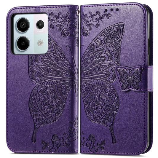 For Xiaomi Redmi Note 13 Pro Butterfly Love Flower Embossed Leather Phone Case(Dark Purple) - Xiaomi Cases by buy2fix | Online Shopping UK | buy2fix