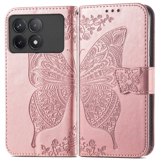 For Xiaomi Redmi K70 Butterfly Love Flower Embossed Leather Phone Case(Rose Gold) - Xiaomi Cases by buy2fix | Online Shopping UK | buy2fix