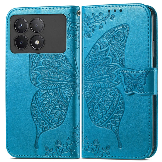 For Xiaomi Redmi K70 Butterfly Love Flower Embossed Leather Phone Case(Blue) - Xiaomi Cases by buy2fix | Online Shopping UK | buy2fix
