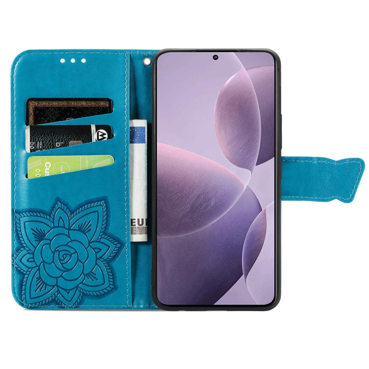 For Xiaomi Redmi K70 Butterfly Love Flower Embossed Leather Phone Case(Blue) by buy2fix