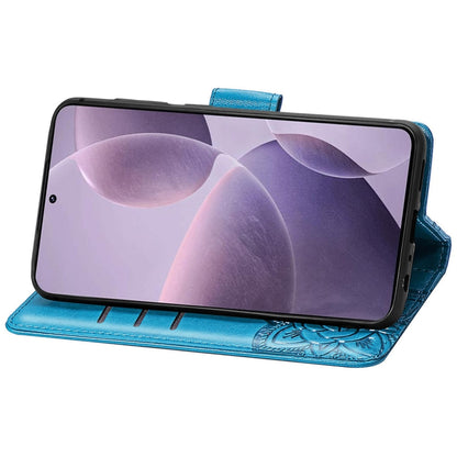 For Xiaomi Redmi K70 Butterfly Love Flower Embossed Leather Phone Case(Blue) by buy2fix