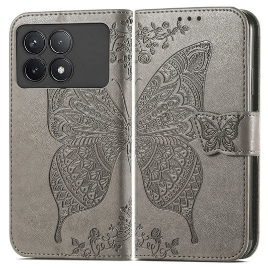 For Xiaomi Redmi K70 Butterfly Love Flower Embossed Leather Phone Case(Grey) - Xiaomi Cases by buy2fix | Online Shopping UK | buy2fix