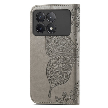For Xiaomi Redmi K70 Butterfly Love Flower Embossed Leather Phone Case(Grey) by buy2fix