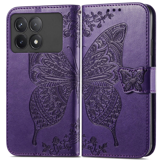 For Xiaomi Redmi K70 Butterfly Love Flower Embossed Leather Phone Case(Dark Purple) - Xiaomi Cases by buy2fix | Online Shopping UK | buy2fix