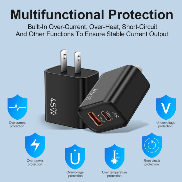 45PQ 45W PD25W + QC3.0 20W USB Fully Compatible Super Fast Charger, US Plug(Black) by buy2fix