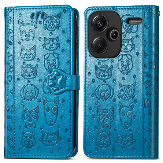 For Xiaomi Redmi Note 13 Pro+ Cat and Dog Embossed Leather Phone Case(Blue) - Xiaomi Cases by buy2fix | Online Shopping UK | buy2fix