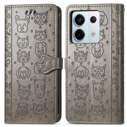 For Xiaomi Redmi Note 13 Pro Cat and Dog Embossed Leather Phone Case(Grey) - Xiaomi Cases by buy2fix | Online Shopping UK | buy2fix
