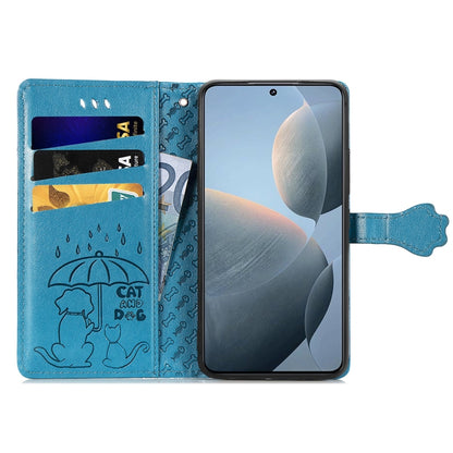 For Xiaomi Redmi K70E Cat and Dog Embossed Leather Phone Case(Blue) - Xiaomi Cases by buy2fix | Online Shopping UK | buy2fix