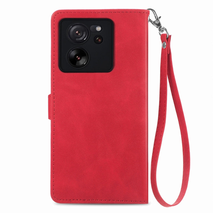 For Xiaomi Redmi K60 Ultra Embossed Flower Zipper Leather Phone Case(Red) - Xiaomi Cases by buy2fix | Online Shopping UK | buy2fix