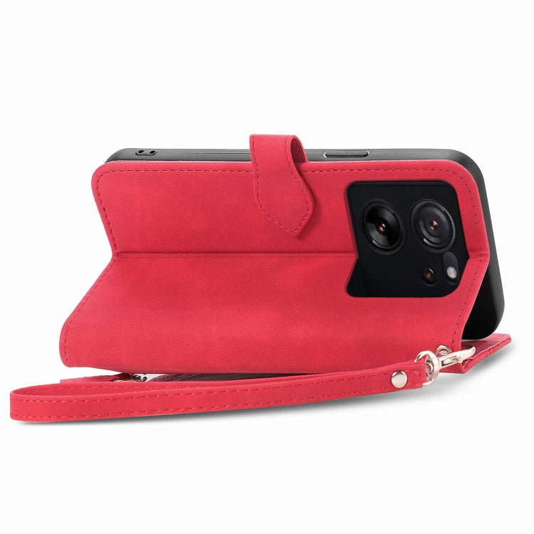 For Xiaomi Redmi K60 Ultra Embossed Flower Zipper Leather Phone Case(Red) - Xiaomi Cases by buy2fix | Online Shopping UK | buy2fix