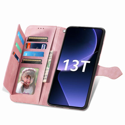 For Xiaomi 13T / 13T Pro Embossed Flower Zipper Leather Phone Case(Pink) - Xiaomi Cases by buy2fix | Online Shopping UK | buy2fix