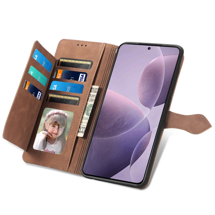For Xiaomi Redmi K70 Embossed Flower Zipper Leather Phone Case(Brown) - Xiaomi Cases by buy2fix | Online Shopping UK | buy2fix