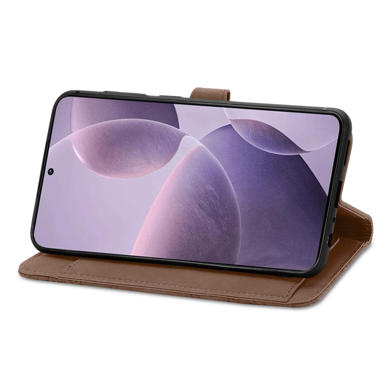 For Xiaomi Redmi K70 Embossed Flower Zipper Leather Phone Case(Brown) - Xiaomi Cases by buy2fix | Online Shopping UK | buy2fix