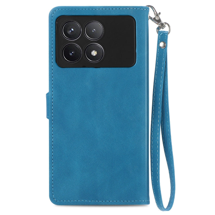 For Xiaomi Redmi K70 Embossed Flower Zipper Leather Phone Case(Blue) - Xiaomi Cases by buy2fix | Online Shopping UK | buy2fix