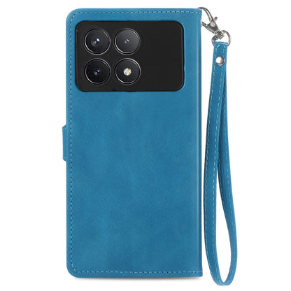For Xiaomi Redmi K70 Embossed Flower Zipper Leather Phone Case(Blue) - Xiaomi Cases by buy2fix | Online Shopping UK | buy2fix