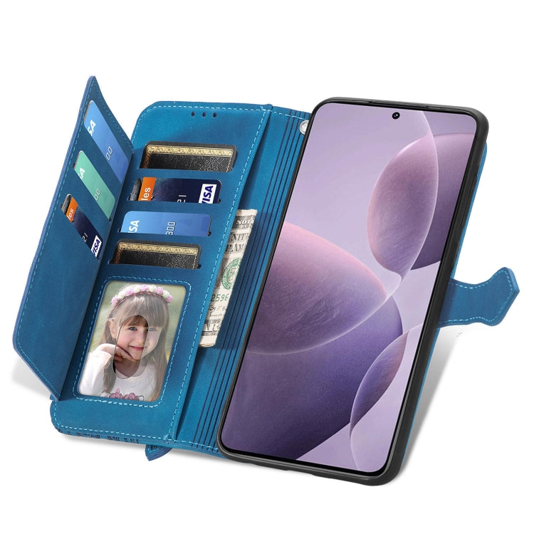 For Xiaomi Redmi K70 Embossed Flower Zipper Leather Phone Case(Blue) - Xiaomi Cases by buy2fix | Online Shopping UK | buy2fix