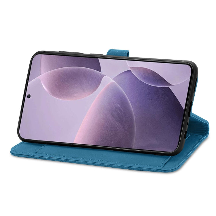 For Xiaomi Redmi K70 Embossed Flower Zipper Leather Phone Case(Blue) - Xiaomi Cases by buy2fix | Online Shopping UK | buy2fix