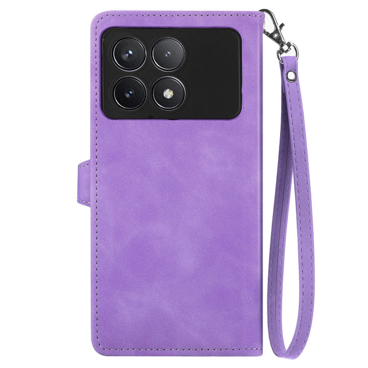 For Xiaomi Redmi K70 Embossed Flower Zipper Leather Phone Case(Purple) - Xiaomi Cases by buy2fix | Online Shopping UK | buy2fix
