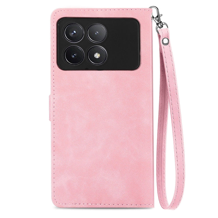 For Xiaomi Redmi K70 Embossed Flower Zipper Leather Phone Case(Pink) - Xiaomi Cases by buy2fix | Online Shopping UK | buy2fix