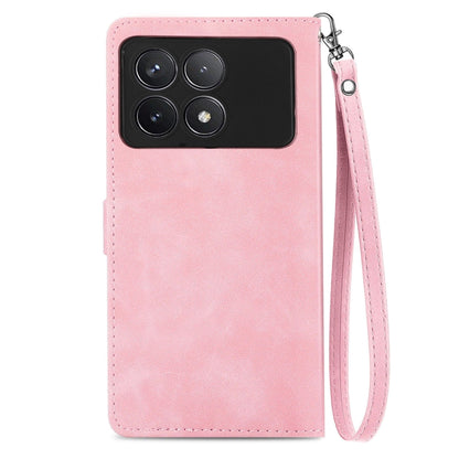 For Xiaomi Redmi K70 Embossed Flower Zipper Leather Phone Case(Pink) - Xiaomi Cases by buy2fix | Online Shopping UK | buy2fix