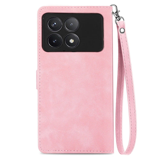 For Xiaomi Redmi K70 Embossed Flower Zipper Leather Phone Case(Pink) - Xiaomi Cases by buy2fix | Online Shopping UK | buy2fix