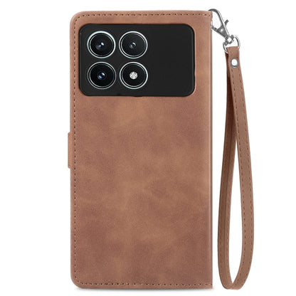For Xiaomi Redmi K70 Pro Embossed Flower Zipper Leather Phone Case(Brown) - Xiaomi Cases by buy2fix | Online Shopping UK | buy2fix