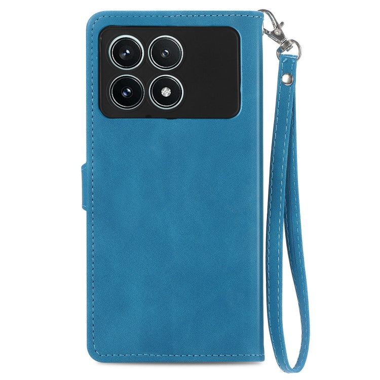 For Xiaomi Redmi K70 Pro Embossed Flower Zipper Leather Phone Case(Blue) - Xiaomi Cases by buy2fix | Online Shopping UK | buy2fix