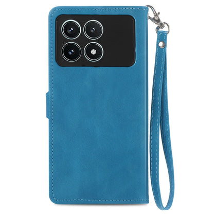 For Xiaomi Redmi K70 Pro Embossed Flower Zipper Leather Phone Case(Blue) - Xiaomi Cases by buy2fix | Online Shopping UK | buy2fix