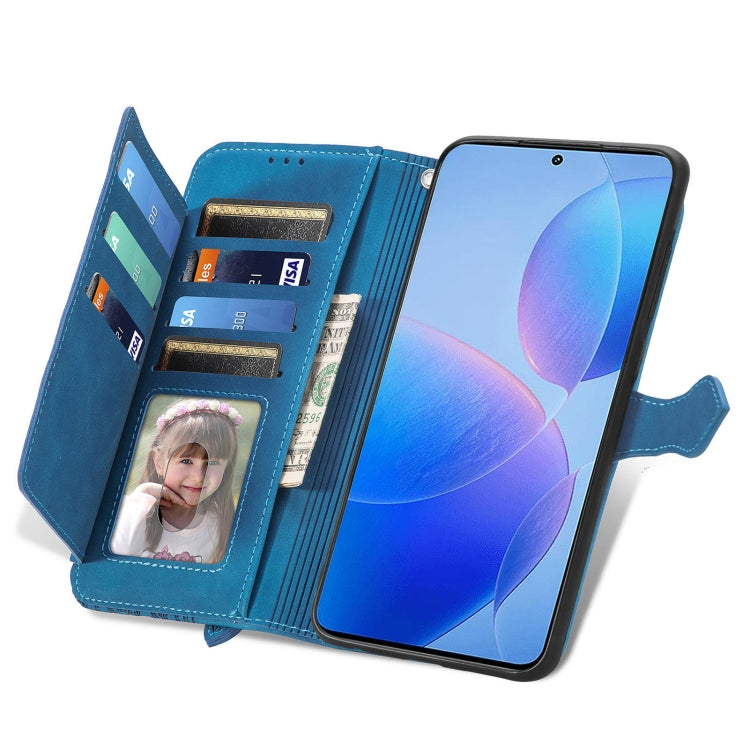 For Xiaomi Redmi K70 Pro Embossed Flower Zipper Leather Phone Case(Blue) - Xiaomi Cases by buy2fix | Online Shopping UK | buy2fix