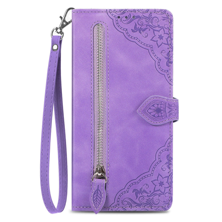For Xiaomi Redmi K70 Pro Embossed Flower Zipper Leather Phone Case(Purple) - Xiaomi Cases by buy2fix | Online Shopping UK | buy2fix
