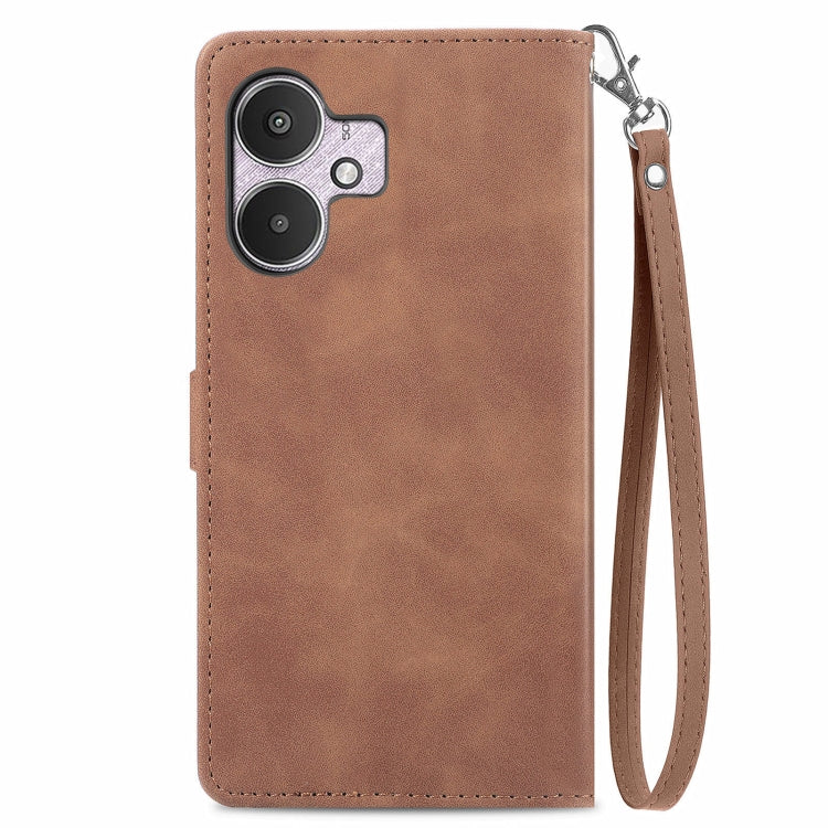 For Xiaomi Redmi 13C 5G Embossed Flower Zipper Leather Phone Case(Brown) by buy2fix