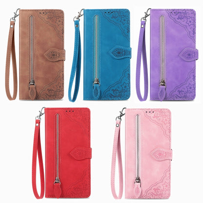 For Xiaomi Redmi K70E Embossed Flower Zipper Leather Phone Case(Purple) - Xiaomi Cases by buy2fix | Online Shopping UK | buy2fix