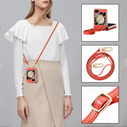 For Samsung Galaxy Z Flip5 5G Crossbody Electroplated Case-film Integrated Wallet Phone Case(Orange) - Galaxy Z Flip5 Cases by buy2fix | Online Shopping UK | buy2fix
