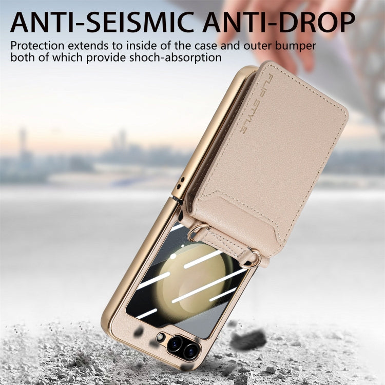 For Samsung Galaxy Z Flip5 5G Crossbody Electroplated Case-film Integrated Wallet Phone Case(Khaki) - Galaxy Z Flip5 Cases by buy2fix | Online Shopping UK | buy2fix