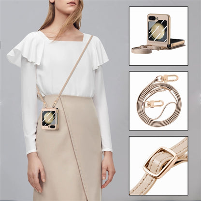 For Samsung Galaxy Z Flip5 5G Crossbody Electroplated Case-film Integrated Wallet Phone Case(Khaki) - Galaxy Z Flip5 Cases by buy2fix | Online Shopping UK | buy2fix