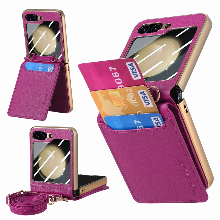 For Samsung Galaxy Z Flip5 5G Crossbody Electroplated Case-film Integrated Wallet Phone Case(Purple) - Galaxy Z Flip5 Cases by buy2fix | Online Shopping UK | buy2fix