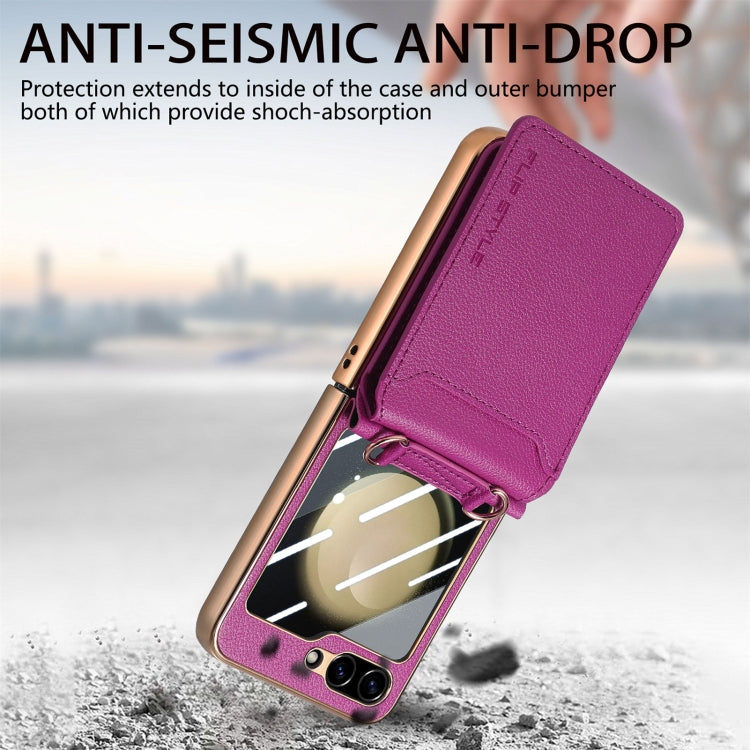 For Samsung Galaxy Z Flip5 5G Crossbody Electroplated Case-film Integrated Wallet Phone Case(Purple) - Galaxy Z Flip5 Cases by buy2fix | Online Shopping UK | buy2fix