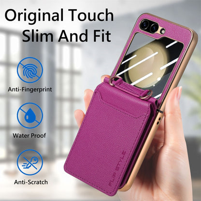 For Samsung Galaxy Z Flip5 5G Crossbody Electroplated Case-film Integrated Wallet Phone Case(Purple) - Galaxy Z Flip5 Cases by buy2fix | Online Shopping UK | buy2fix