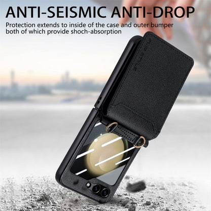For Samsung Galaxy Z Flip5 5G Crossbody Electroplated Case-film Integrated Wallet Phone Case(Black) - Galaxy Z Flip5 Cases by buy2fix | Online Shopping UK | buy2fix