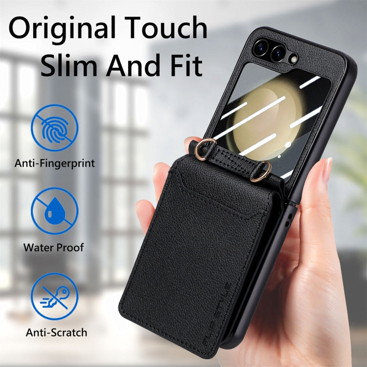 For Samsung Galaxy Z Flip5 5G Crossbody Electroplated Case-film Integrated Wallet Phone Case(Black) - Galaxy Z Flip5 Cases by buy2fix | Online Shopping UK | buy2fix